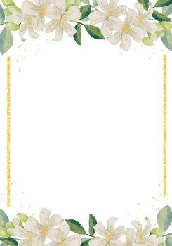 watercolor white gardenia and Thai style flower bouquet gold glitter wreath frame png
