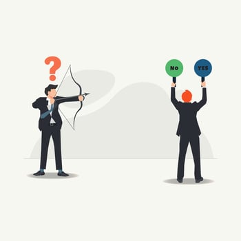 Businessman aiming arrow to YES or NO word. Yes or no decision choice vector concept illustration