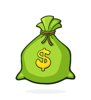 Cartoon illustration of green bank bag with dollar sign vector