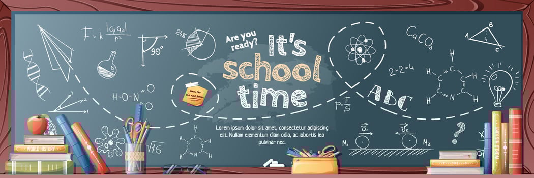 Banner template with school board and chalk lettering. Back to school, knowledge day. Banner, poster, brochure, background, etc. vector