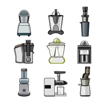 juicer kitchen set cartoon vector illustration