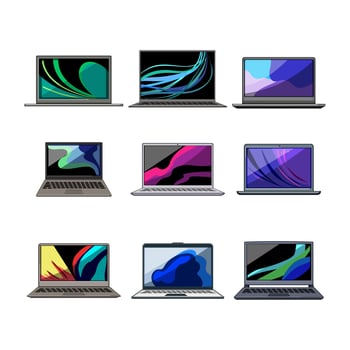 laptop computer set cartoon vector illustration