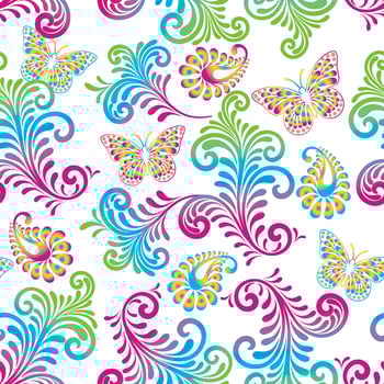 Spring Seamless pattern with Colorful Swirl and Butterfly- Spring Illustration design vector