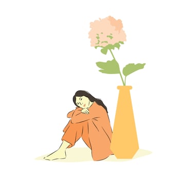 Illustration of a woman and a flower vector