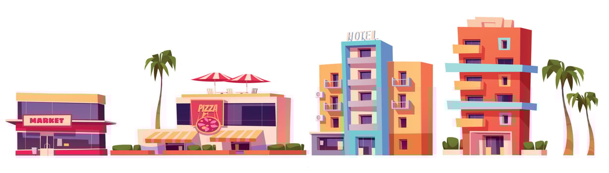 Miami city street hotel and resort buildings vector