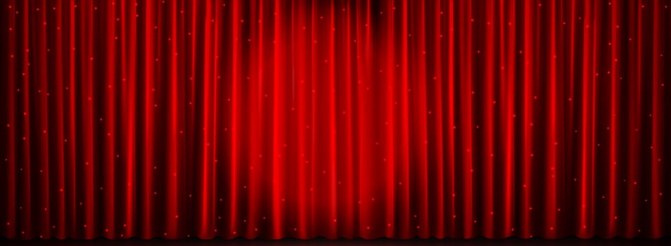 Red theater curtain background, show light vector