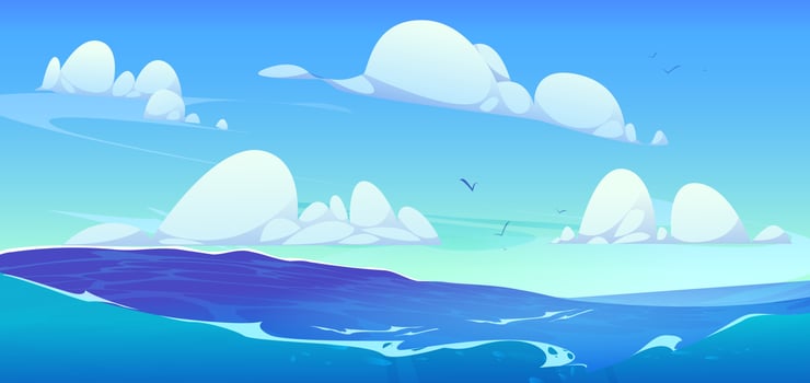 Ocean wave vector background, sea water landscape