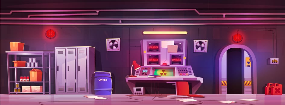Cartoon bunker with radiation hazard warning vector