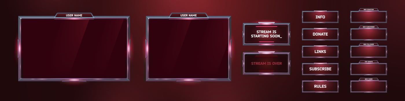 Futuristic game stream overlay and button template vector