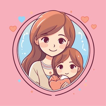 Mothers Day Illustration vector concept Cute Kawaii Style Love Child