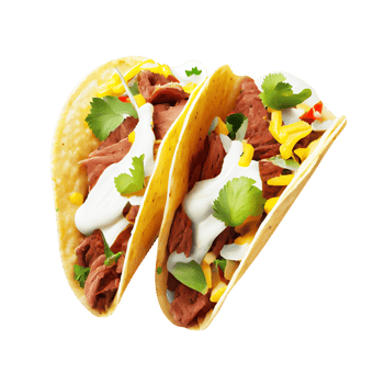 Tasty beef and vegetable tacos isolated on transparent background png