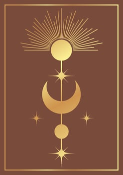 Retro sun and moon in golden style printed wall art. Tarot card vector