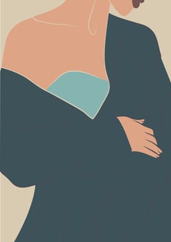 Pregnant woman standing and holding belly aesthetic poster. Motherhood vector