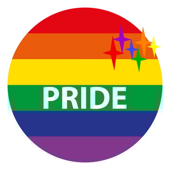 Pride month poster with round lgbt rainbow flag badge isolated on white background. The rainbow icon is a symbol of the LGBT community. Vector illustration.