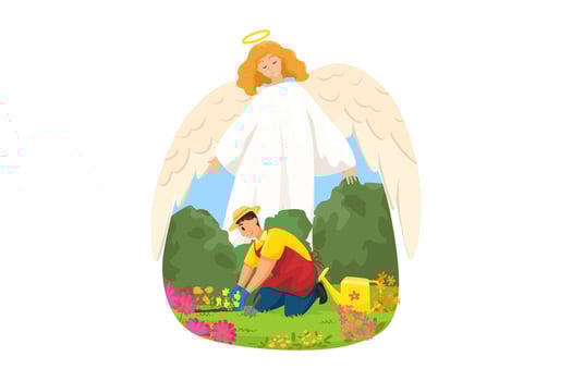 Christianity, religion, protection, gardening, harvesting, care, support concept vector