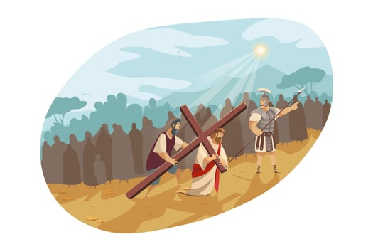 Jesus Christ on way of cross, Bible concept vector