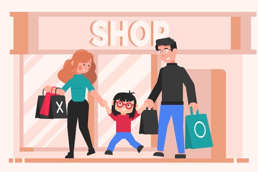 Family, shopping, leisure, motherhood, fatherhood, childhood concept vector