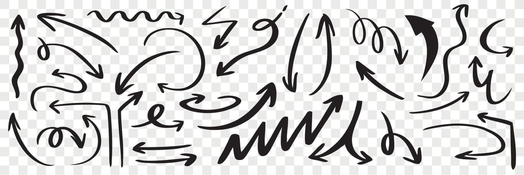 Set of hand drawn black arrows vector