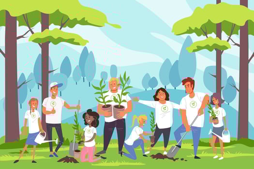 Nature, family, environmental protection, landscaping concept. vector