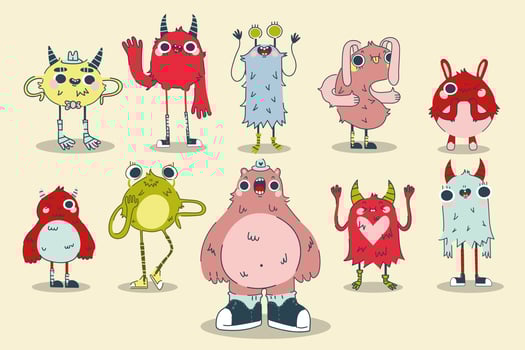 Monsters doodle set vector
