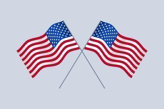 Independence Day background banner USA flag garland, bunting, balloons, confetti, star, ribbon, falling from the sky. Web advertising Celebration parade festival party decoration vector illustration.