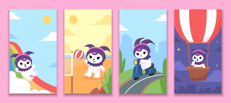Cute Cartoon Character Social Media Story Set vector