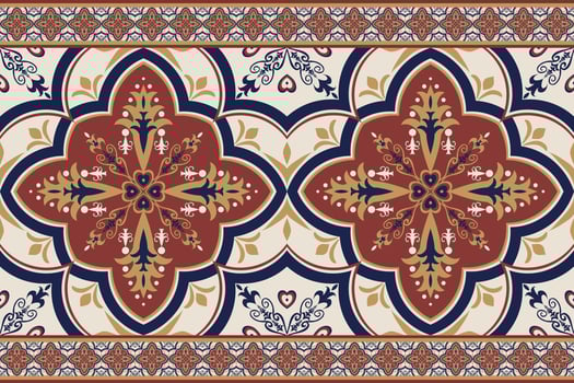 Ethnic border colorful floral pattern. Ethnic geometric floral shape seamless pattern Arabic style. Use for fabric, textile, carpet, rug, architectural ornaments, home decoration elements, etc vector