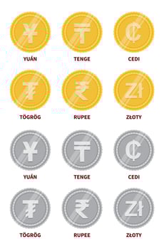 Vector gold and silver coins with money signs