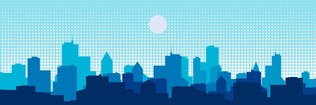 Beautiful landscape. Downtown, city view. Long hills and mountains scenery background design. Vector illustration. Suitable for landing pages, web, wall painting and posters.