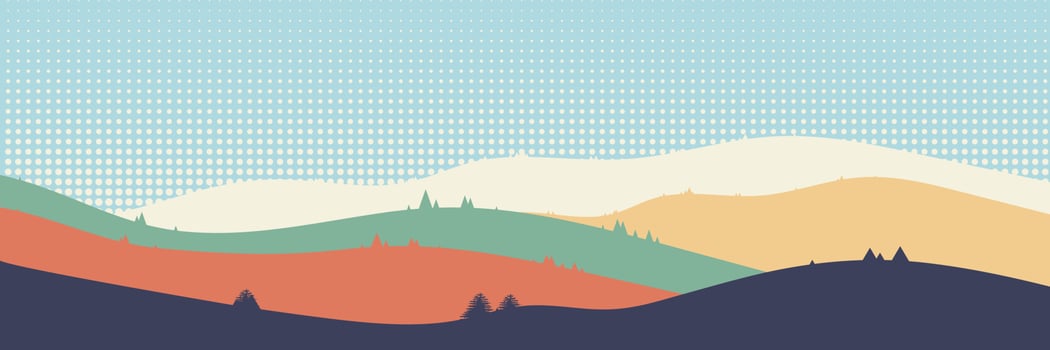 Beautiful landscape. Asian style. Long hills and mountains scenery background design. Vector illustration. Suitable for landing pages, web, wall painting and posters.