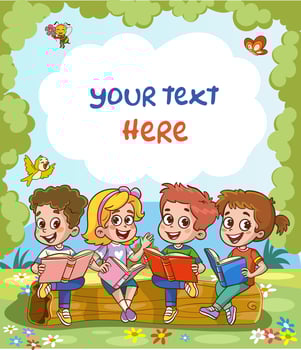 Happy kids read book and study together vector