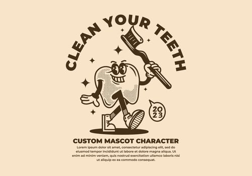 Vintage mascot character of tooth holding a tooth brush vector