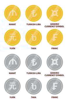 Set of vector currency icons and symbols