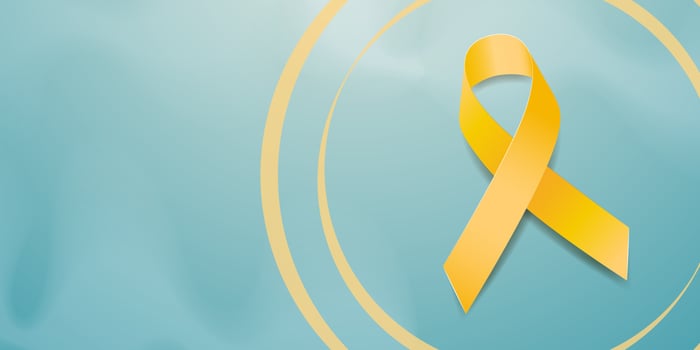 Sarcoma cancer awareness month concept. Banner template with yellow ribbon. Vector illustration.