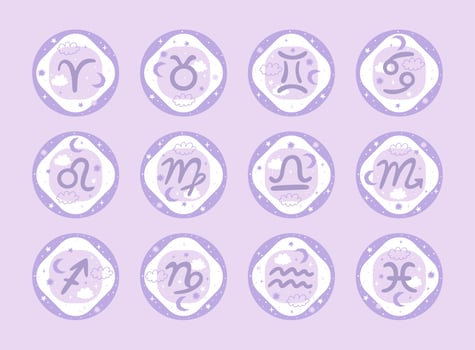 Set of astrological symbols. Horoscope elements. Vector graphics.