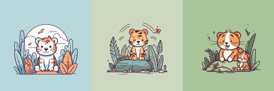 Cute kawaii tiger cartoon illustration vector