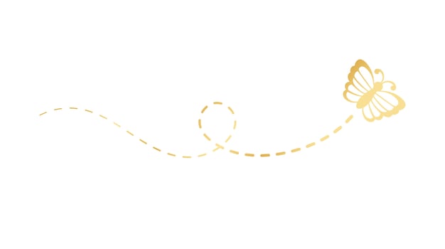 Golden Butterfly with Dotted Line Flight Route. Elegant gold butterfly trail. Vector design elements for spring and summer.