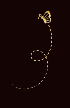 Golden Butterfly with Dotted Line Flight Route. Elegant gold butterflies trail. Vector design elements for spring and summer.
