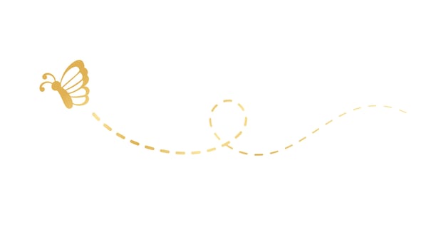 Golden Butterfly with Dotted Line Flight Route. Elegant gold butterfly trail. Vector design elements for spring and summer.