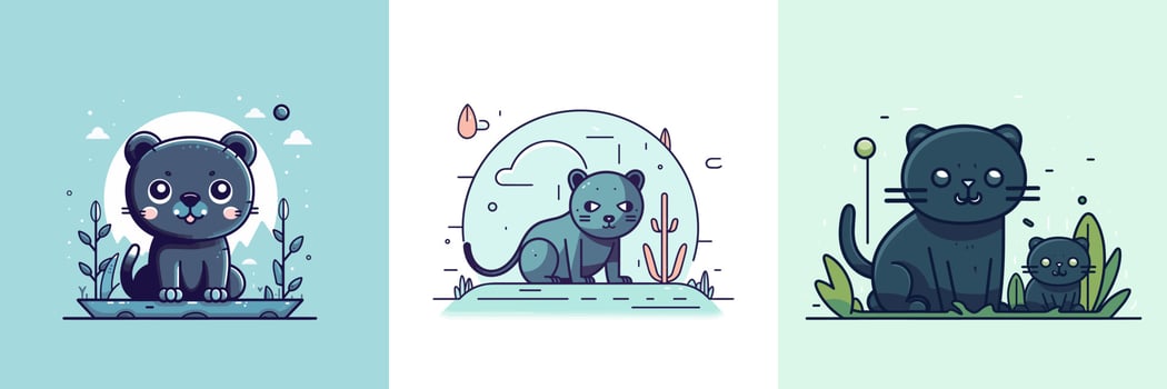 Cute kawaii panther cartoon illustration vector