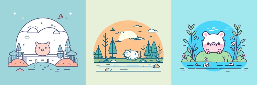 Cute kawaii pig cartoon illustration vector