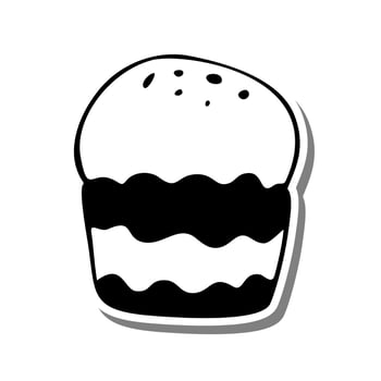 Monochrome Bread Cupcake on white silhouette and Gray shadow. Vector illustration for decoration or any design.