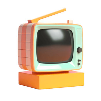 vintage television in 3D style trending color palette with png