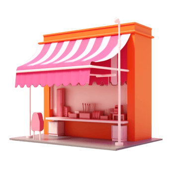 shop front in 3D style trending color palette with png