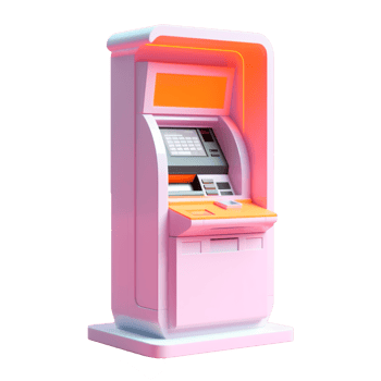 ATM booth in 3D style trending color palette with png