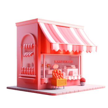 shop front in 3D style trending color palette with png