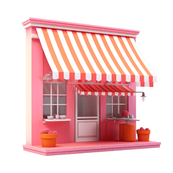 shop front in 3D style trending color palette with png