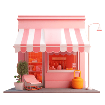 shop front in 3D style trending color palette with png