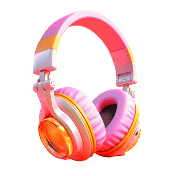 over the head headphones in 3D style trending color palette with png