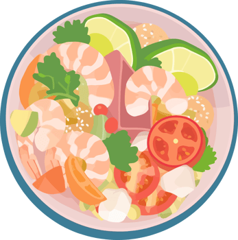Ceviche of shrimp with vegetables, spices and lime illustration png